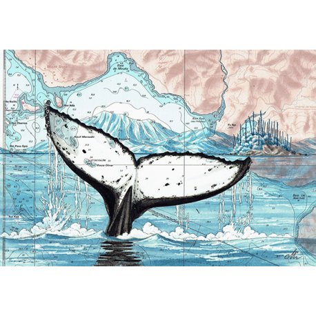 Tirage d'art Aquarelle sur carte marine 30 x 40 cm