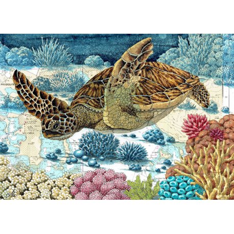 Tirage d'art Aquarelle sur carte marine 40 x 50 cm