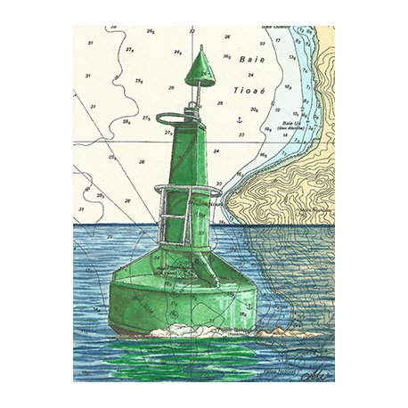 Tirage d'art Aquarelle sur carte marine 18 x 24 cm