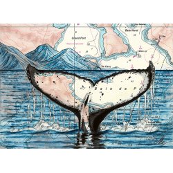 Tirage d'art Aquarelle sur carte marine 18 x 24 cm