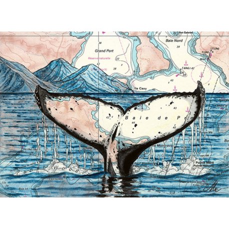 Tirage d'art Aquarelle sur carte marine 18 x 24 cm