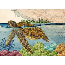 Tirage d'art Aquarelle sur carte marine 18 x 24 cm