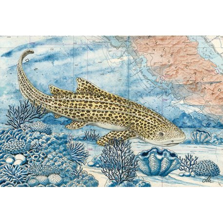 Tirage d'art Aquarelle sur carte marine 30 x 40 cm