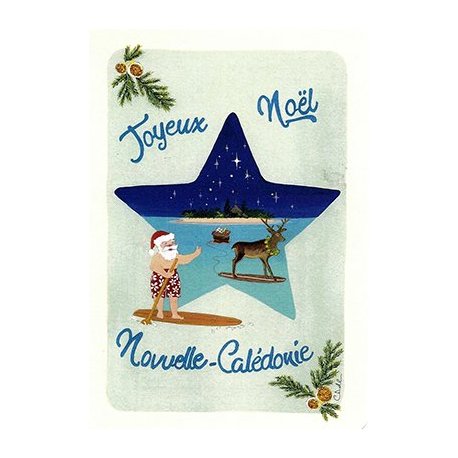 Carte Joyeux Noël (Père Noël sur paddle)