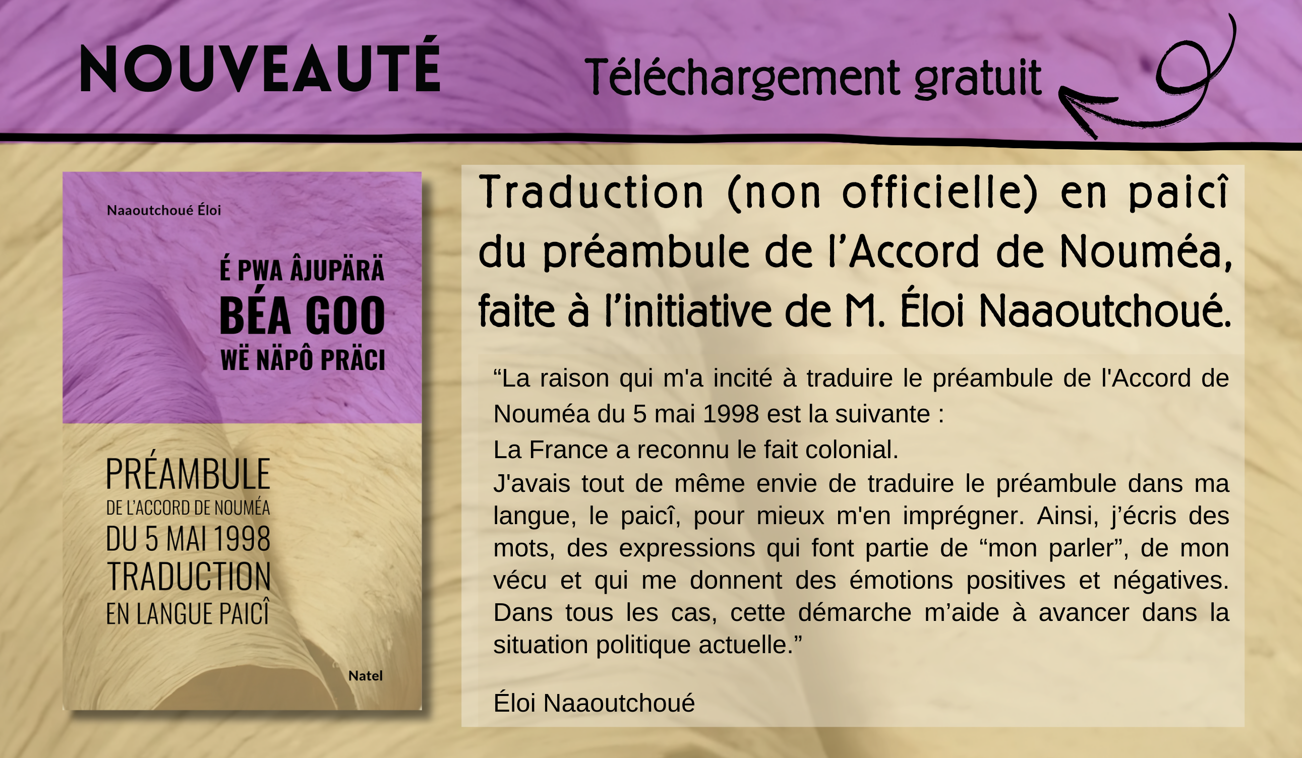 Téléchargement gratuit du Préambule de l’Accord de Nouméa du 5 mai 1998, traduction en langue paicî